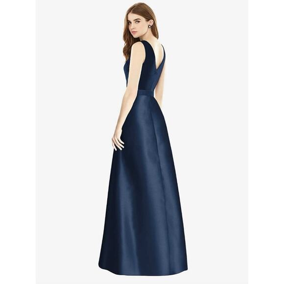 Alfred Sung Sleeveless A-Line Satin Dress w Pockets Midnight Blue Women’s 4 $231 - Picture 2 of 9